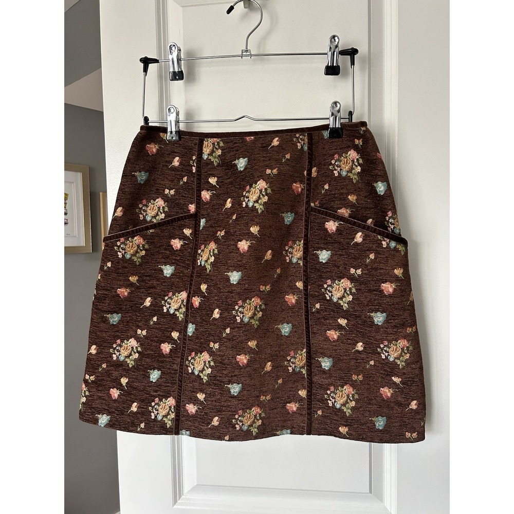 Hutch Anthropologie Alma Corduroy Velvet Mini Skirt Size 10 Brown Floral